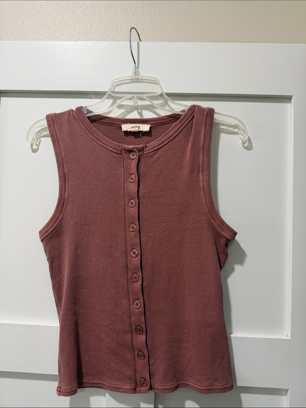 J.O.A. Button-Front Ribbed Tank in Dusty Mauve